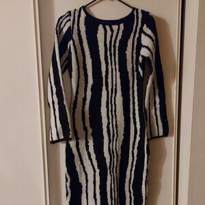 Tan Nude & Black Bold Striped Animal Print Style Knit Dress Labeled as S